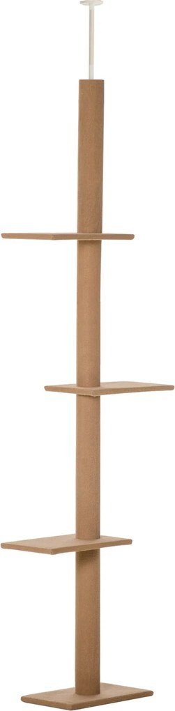 PawHut Mennyezetig Érő Kaparófa, 228-260 cm Magasságban Állítható Cica Fa, 3 Szinttel, Kutyás Kaparófa, Játszófa Mennyezettől a Padlóig Világos Barna