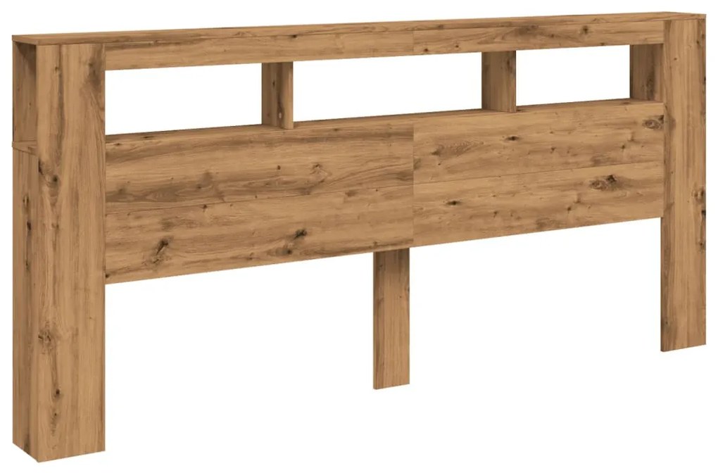 kézműves tölgyszínű szerelt fa LED-es fejtámla 220x18,5x103,5cm