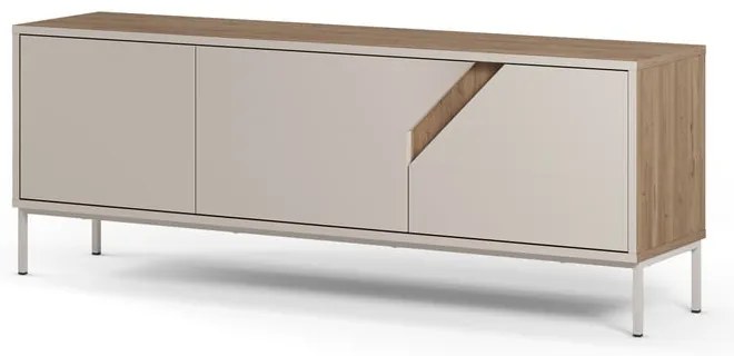 Krémszínű-natúr színű komód tölgyfa dekorral 150x55x35 cm Lilou – Marckeric