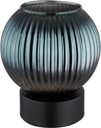 Globo 15638TP Asztali lámpa fém fekete matt, petroleumkék üveg búra, belül fehér, fekete PVC kábel, billenőkapcsoló a kábelen, ø: 150mm, M: 170mm, kábel hossza 1500mm, 1x E27 25W 230V izzó nélkül