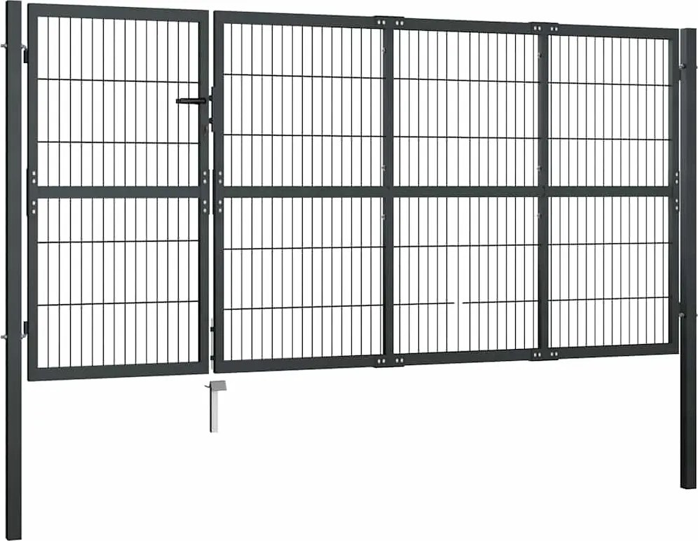 vidaXL antracit színű acél kerti kapu oszlopokkal 350 x 120 cm