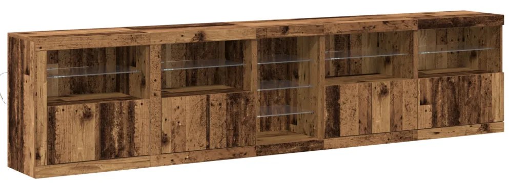 LED világítással rendelkező oldalboard Régi fa 283x37x67 cm Mérnöki fa
