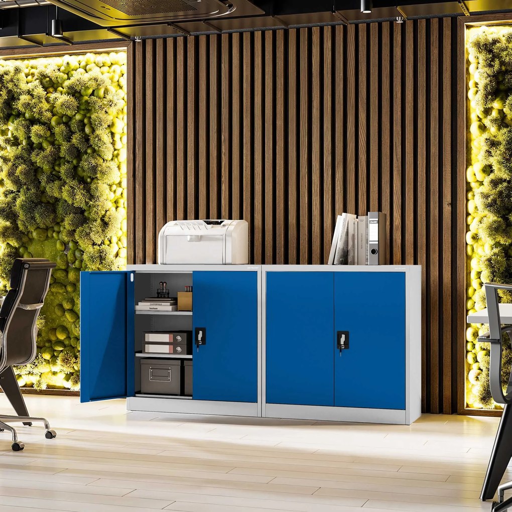 Alacsony fém irattartó szekrény BEATA, 900 x 930 x 400 mm, szürke-kék