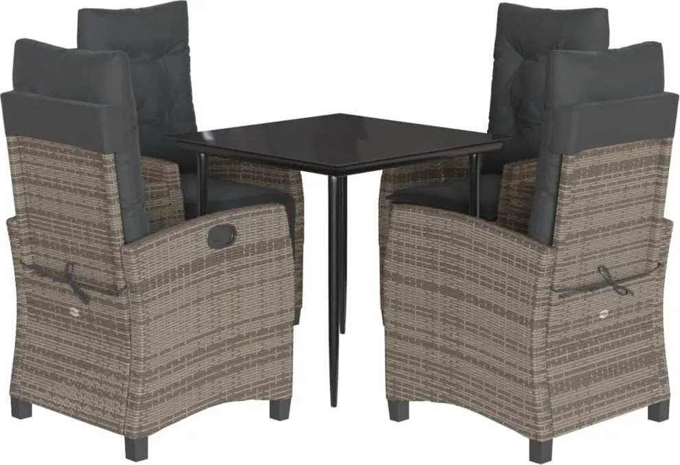 vidaXL 5 részes szürke polyrattan kerti étkezőgarnitúra párnával