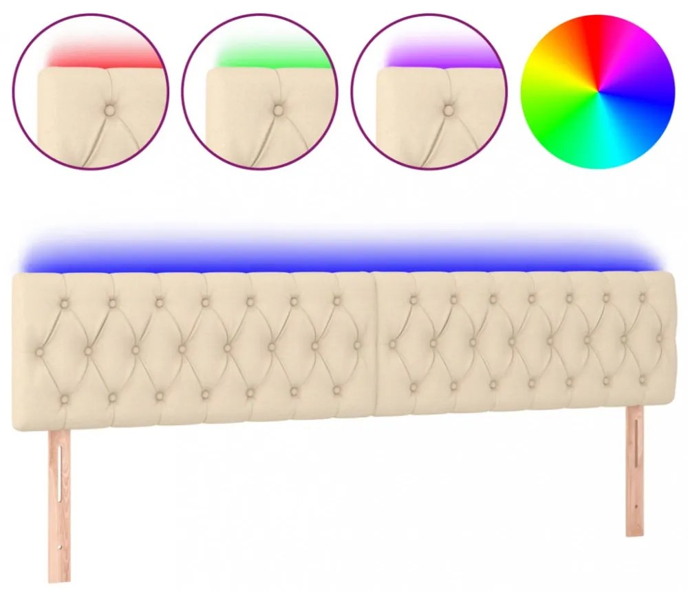 krémszínű szövet LED-es fejtámla 200x7x78/88 cm