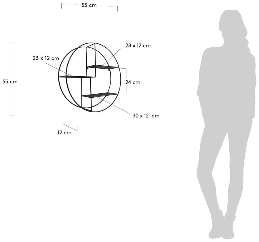 Fekete többszintes fém fali polc 55 cm Across – Kave Home