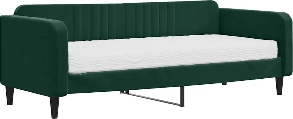 vidaXL sötétzöld bársony heverő matraccal 90 x 200 cm
