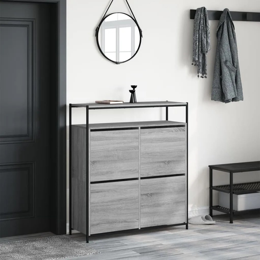 szürke sonoma cipőszekrény 4 kihajtható fiókkal 100x34x112 cm