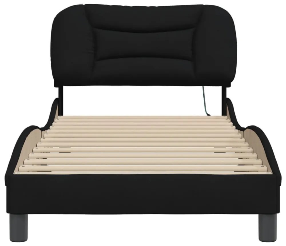 fekete szövet ágykeret LED-ekkel matrac nélkül Hvar 90x200 cm