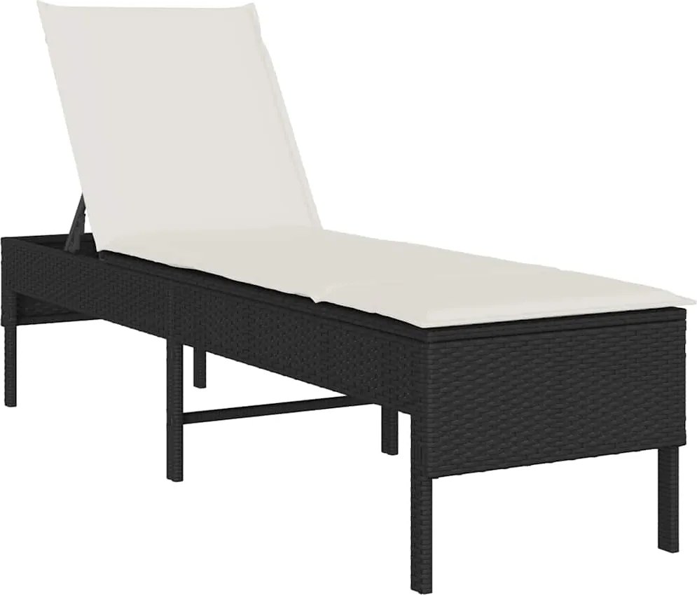 vidaXL fekete polyrattan napozóágy párnával 55x200x44 cm