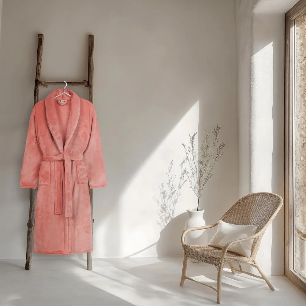 Rózsaszín mikroplüss fürdőköpeny M/L Polyvelvet – Good Morning