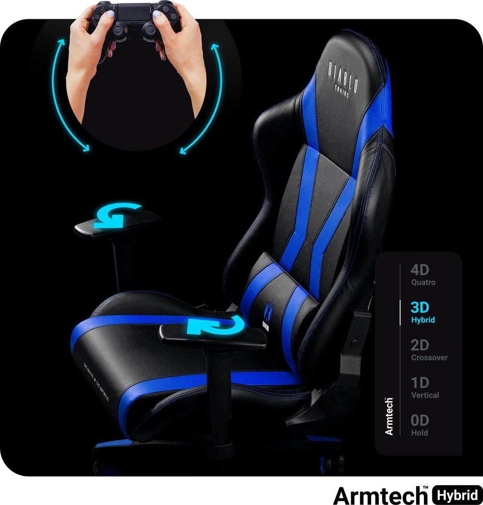 Gamer szék műbőr Normal Size, fekete-kék: Diablo X-Horn 2.0