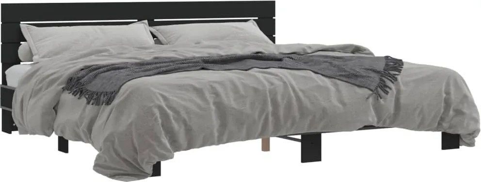 vidaXL fekete szerelt fa és fém ágykeret 200 x 200 cm