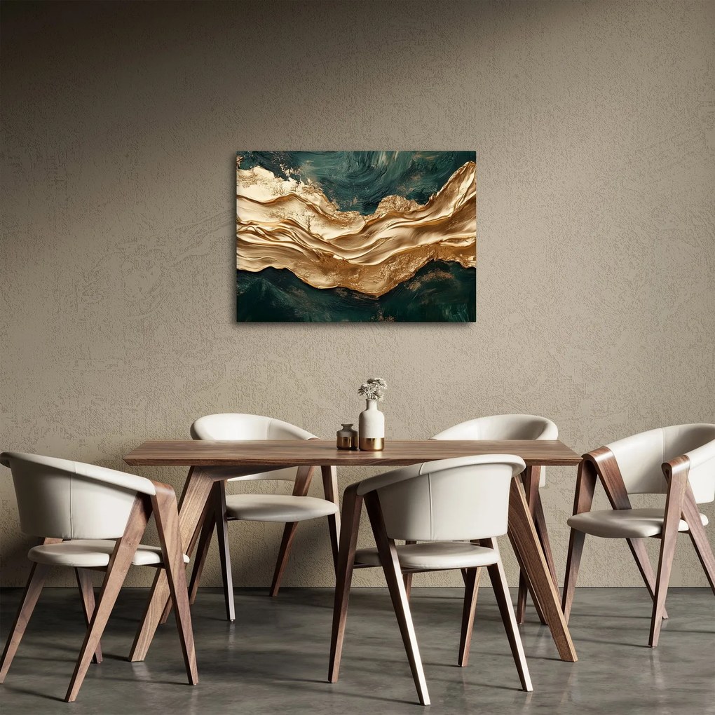 Kép - Zöld absztrakció arannyal II. (70x50 cm)