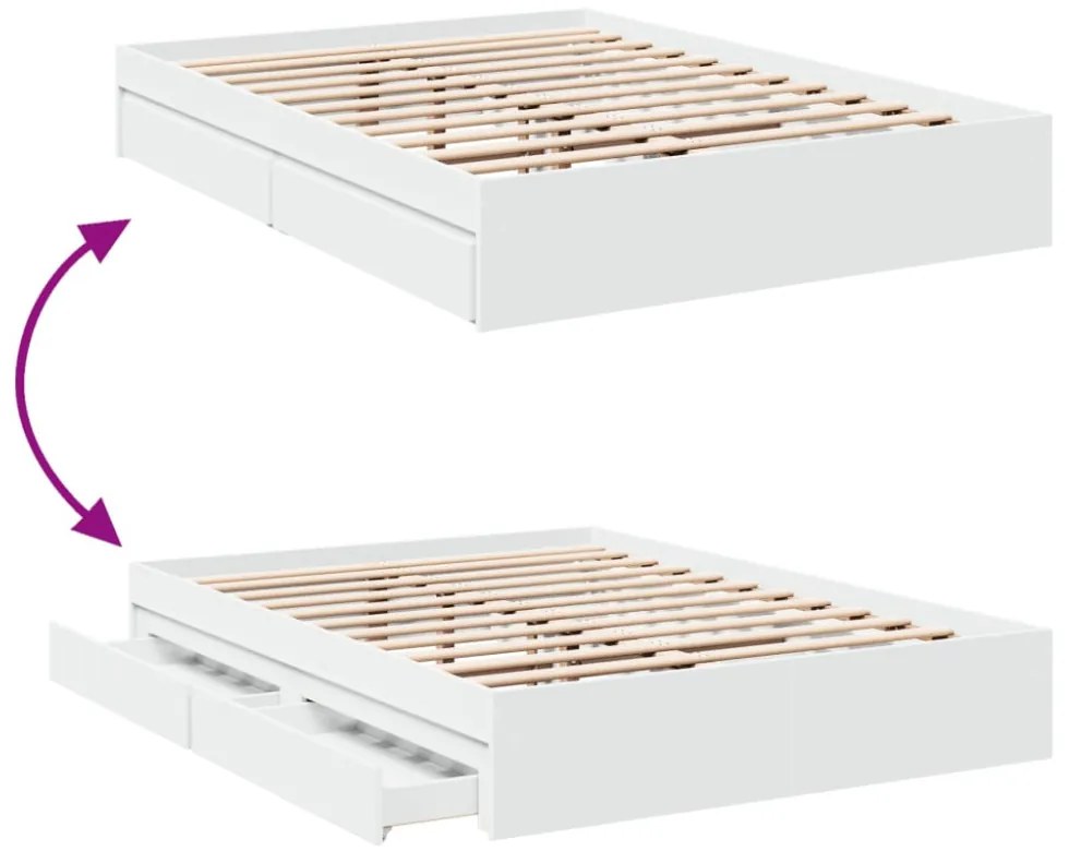 vidaXL fehér szerelt fa ágykeret fiókkal 120 x 200 cm