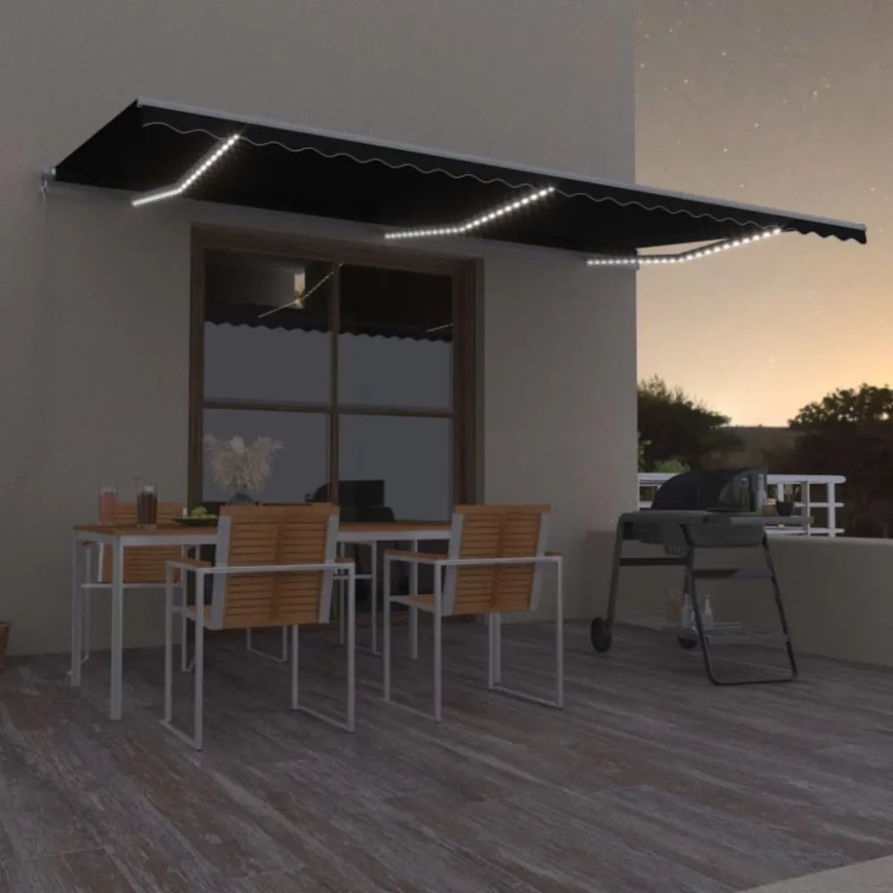 antracitszürke kézzel behúzható LED-es napellenző 600x300 cm