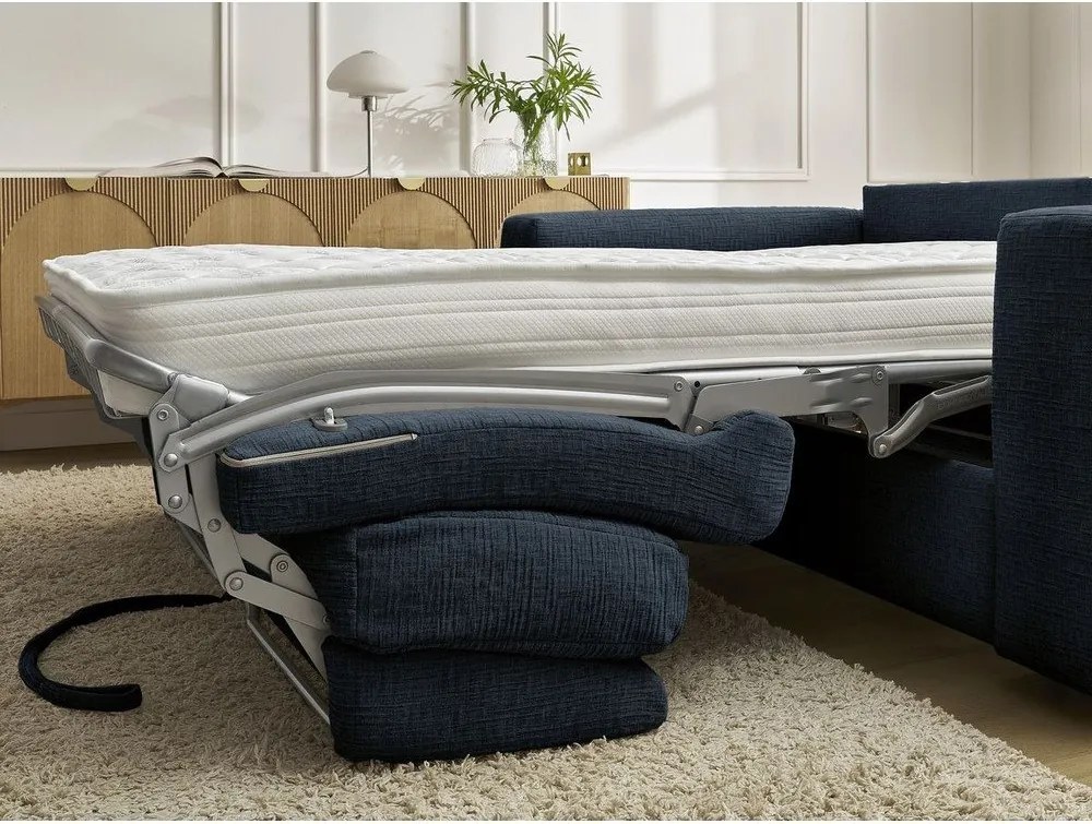 Sötétkék zsenília kanapé mindennapos alvásra-kinyitható 240 cm Hugo – Bobochic Paris