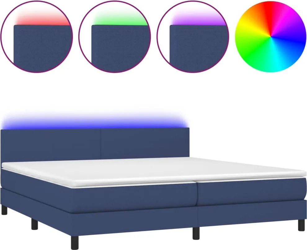 vidaXL kék szövet rugós és LED-es ágy matraccal 200 x 200 cm