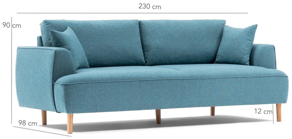Design 3 személyes kanapé Waldina 230 cm türkiz