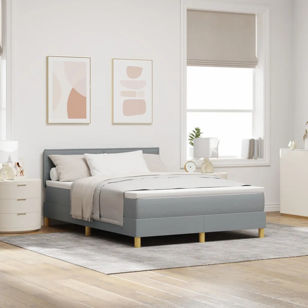 Boxspring ágy matraccal & LED világítással Világosszürke 140x200 cm Szövet