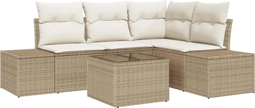 vidaXL Kerti Kanapé Szett 5 pcs Bézs polirattan