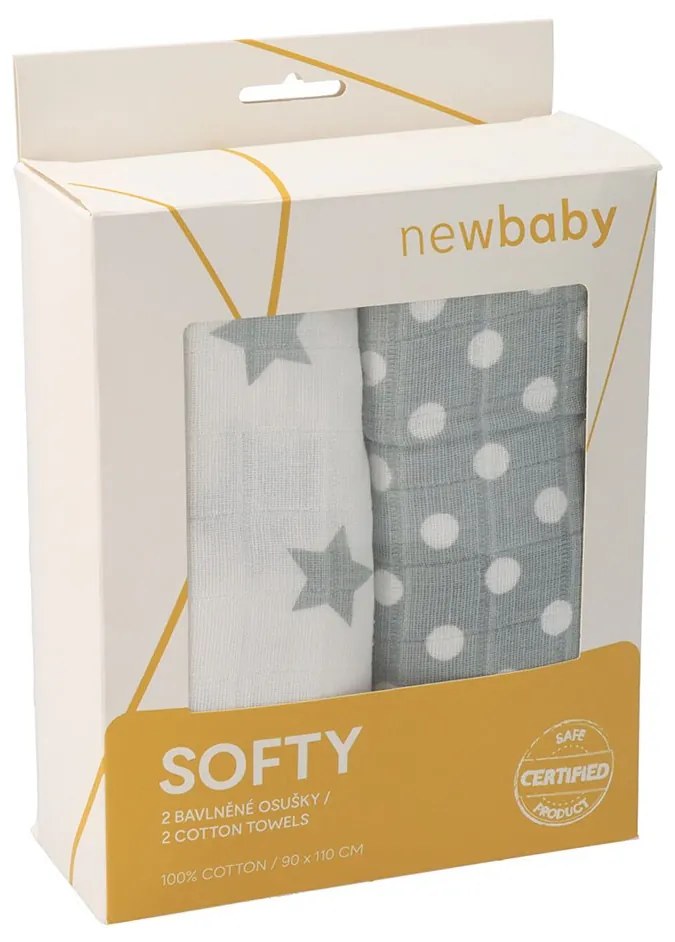 Pamut tetra fürdőlepedő New Baby Softy 90 x 110 cm 2 db szürke fehér