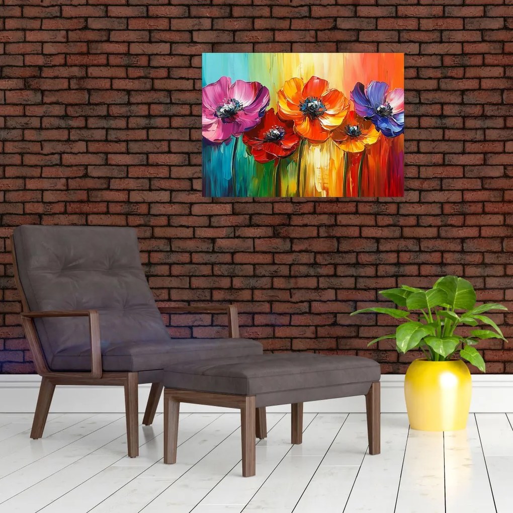 Üveg kép - Öt színes virág (70x50 cm)