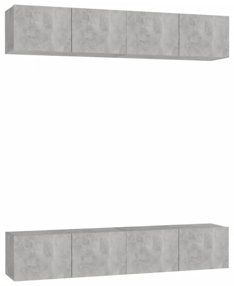 4 db betonszürke szerelt fa TV-szekrény 80 x 30 x 30 cm