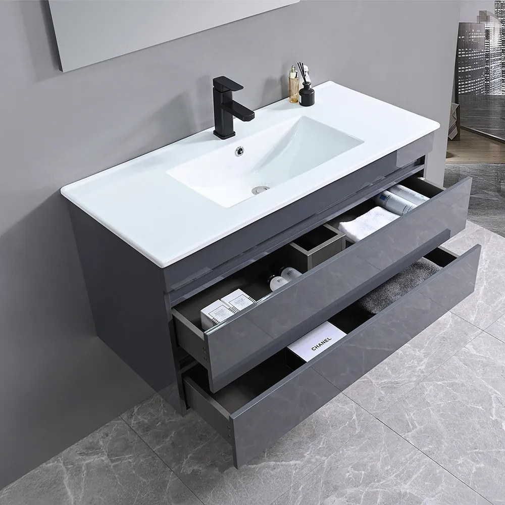 Cube 100 alsó fürdőszobabútor kerámia mosdóval 2 fiókos antracit szürke