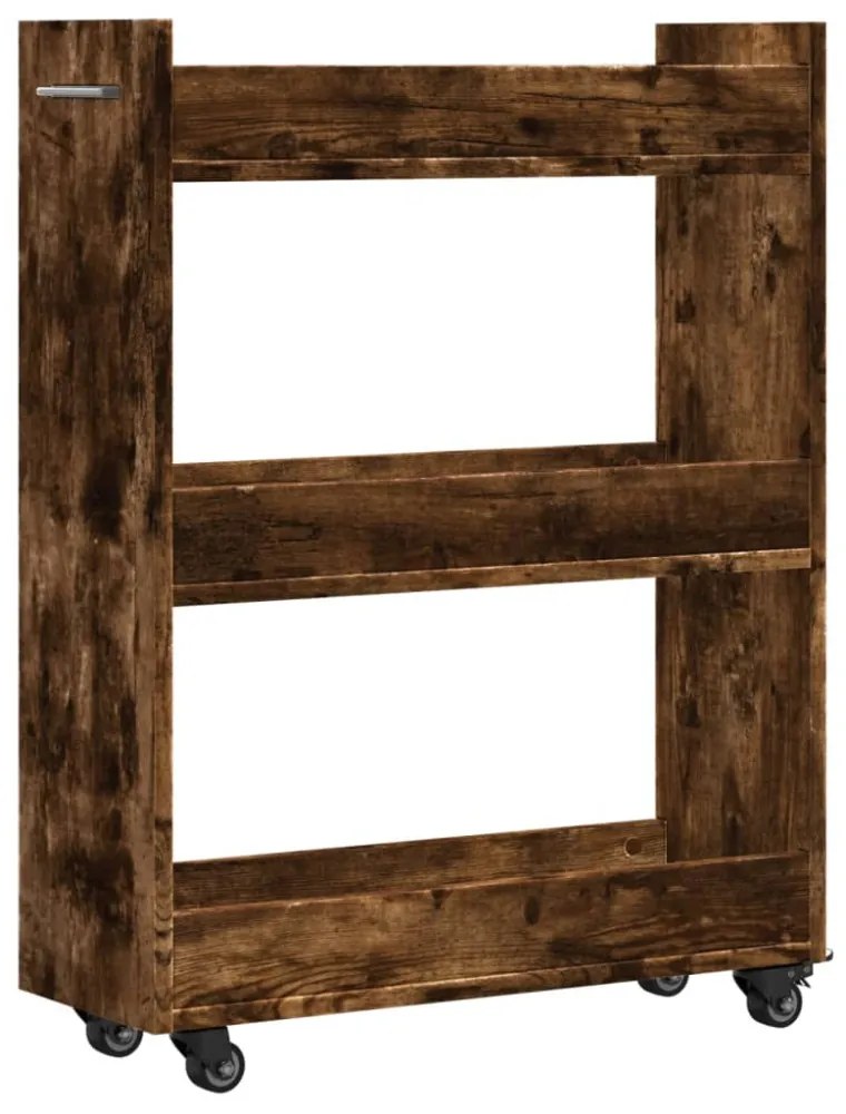 füstös tölgy színű szerelt fa szekrény kerekekkel 60x22x79 cm