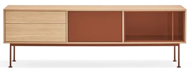 Yoko téglavörös TV-állvány tölgyfa dekorral - Teulat