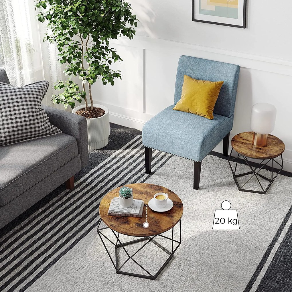 Dohányzóasztal, 2 oldalsó asztal, ø50cm és ø40cm, barna-fekete