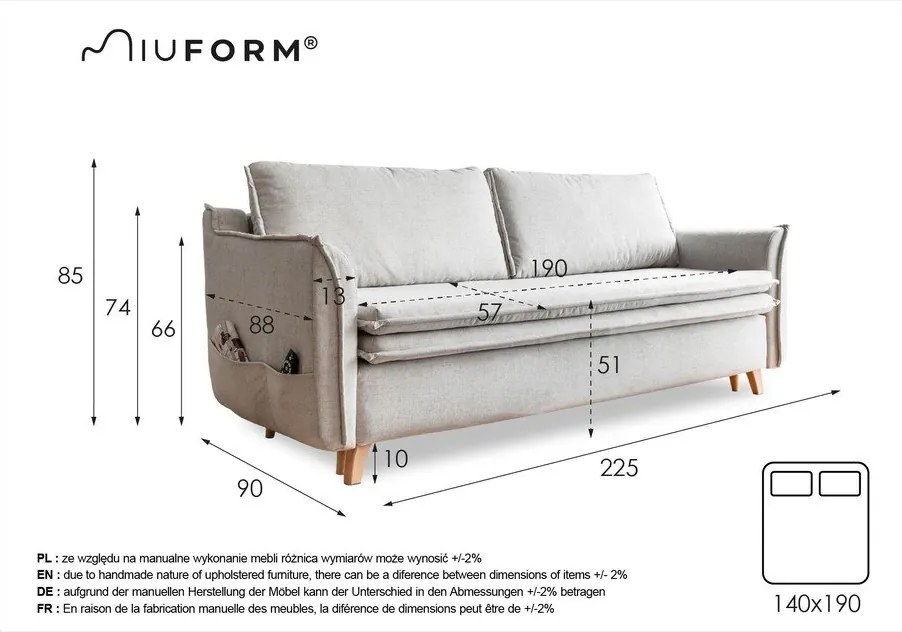 Bézs bársony kinyitható kanapé 225 cm Charming Charlie – Miuform