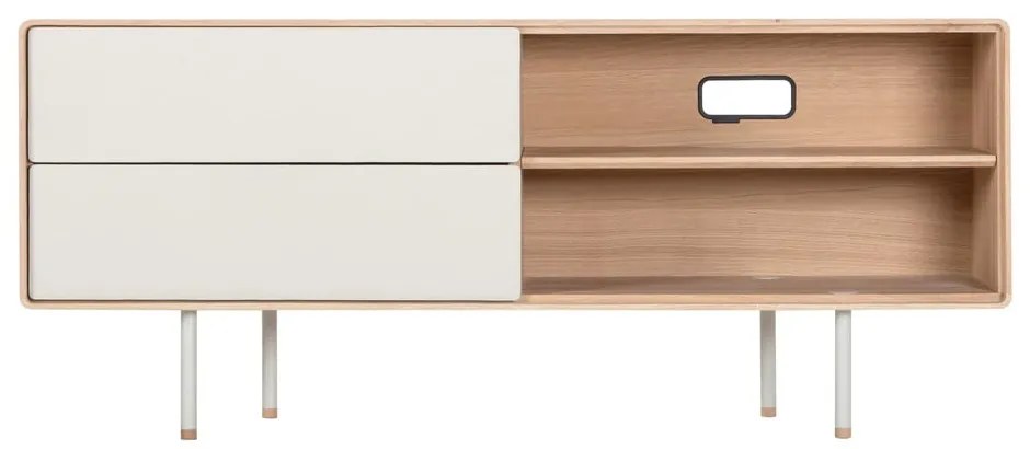 Fehér-natúr színű tölgyfa TV-állvány 150x64 cm Fina – Gazzda