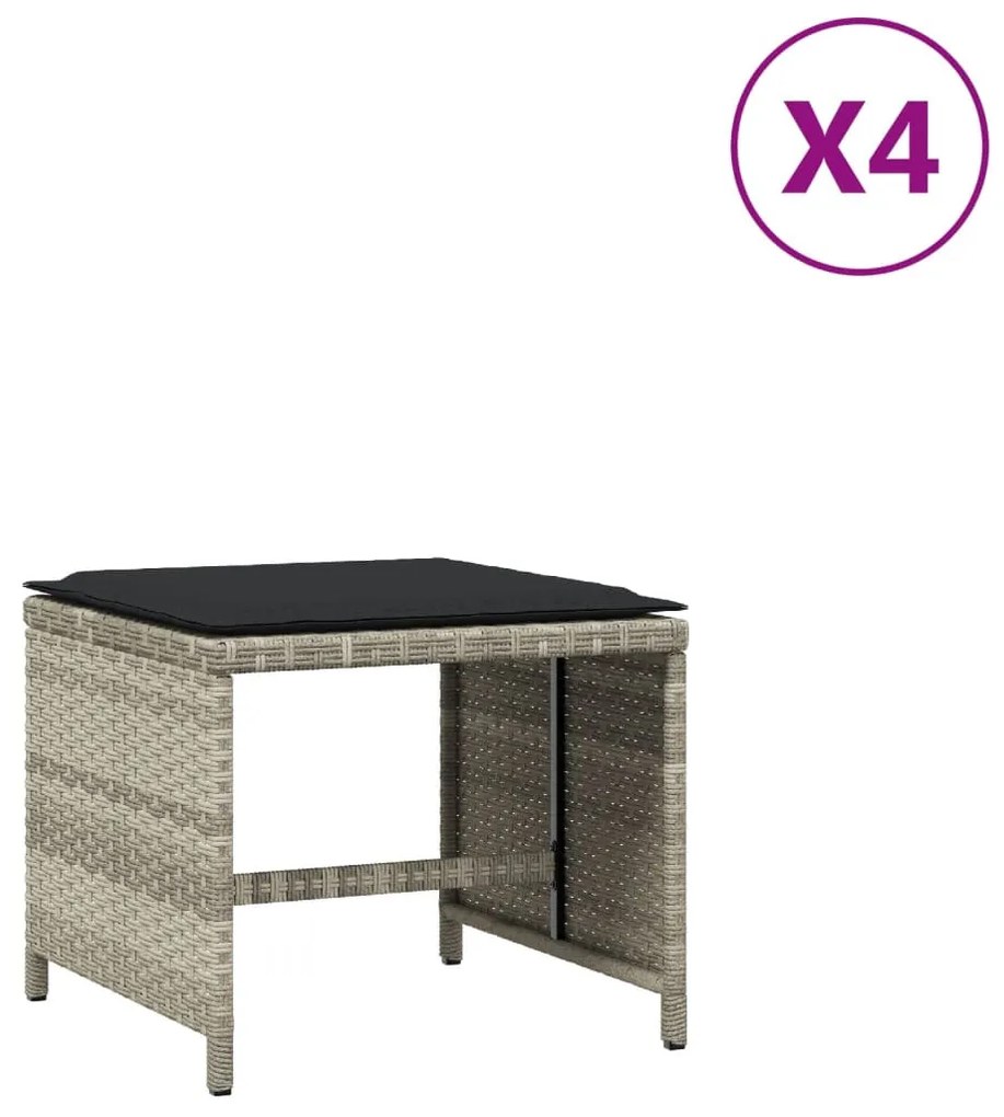 4db világosszürke polyrattan kerti szék párnával 40x40x35 cm