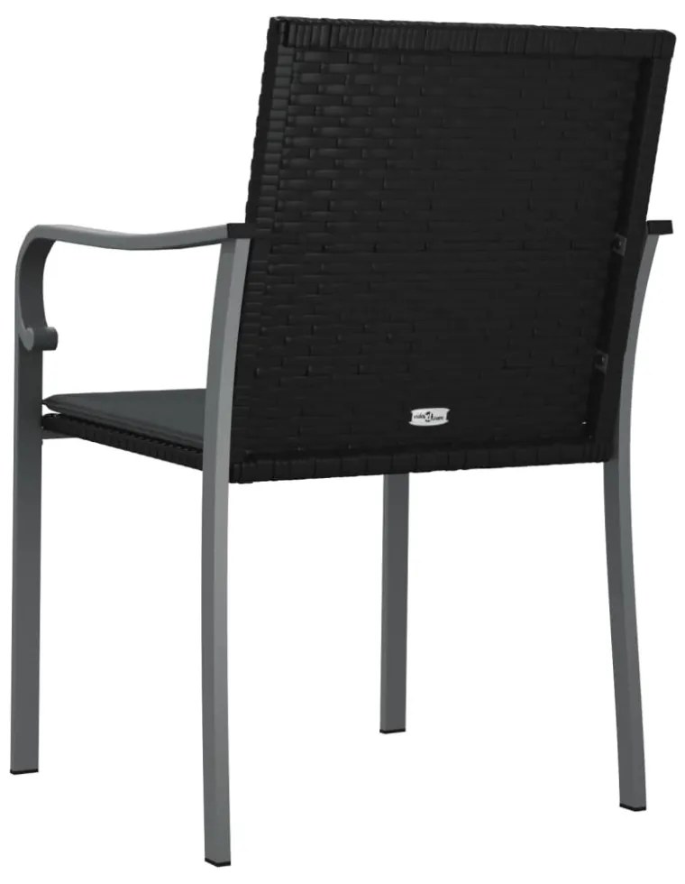 2 db fekete polyrattan kerti szék párnával 56 x 59 x 84 cm