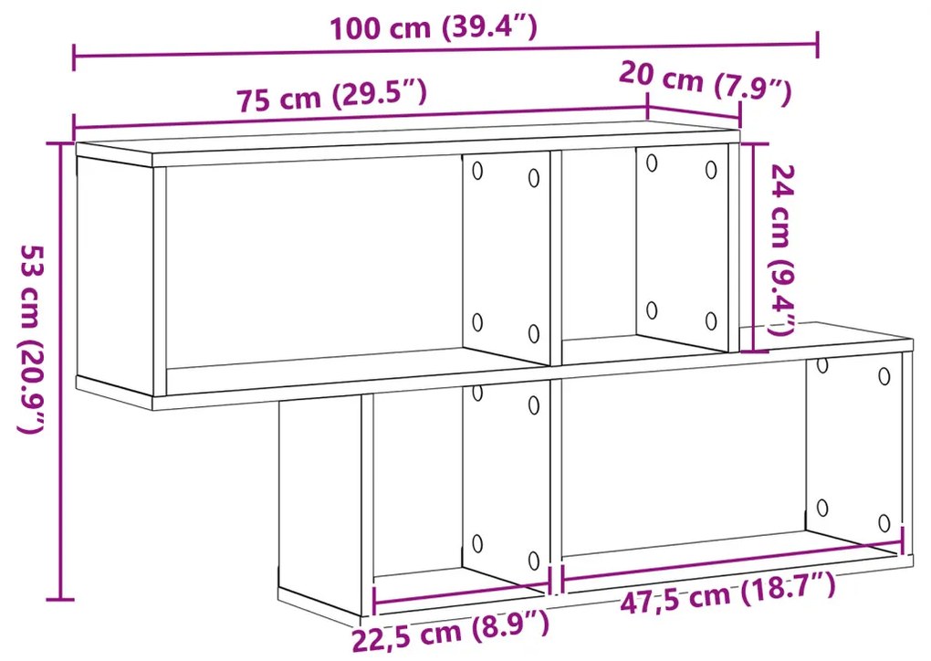 Fali Polc Régi Fa 100x20x53 cm Műszaki Fa