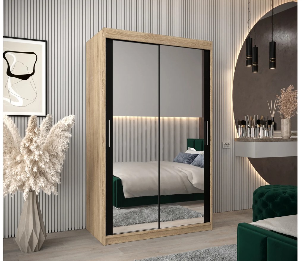 Ruhásszekrény 120 cm Toki 3 (szonoma tölgy + matt fekete). 1065067