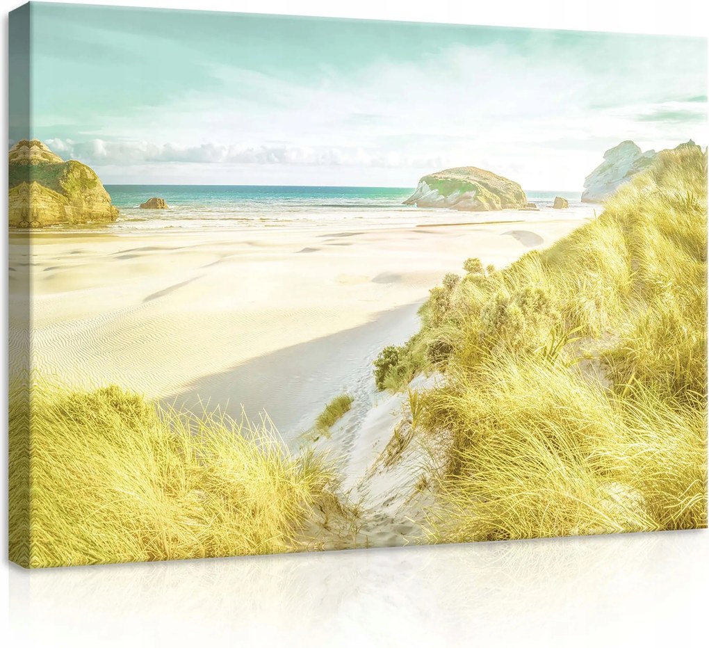 Vászonkép 70x50 Tengerpart homokdűnék sziklák nyugalom fény természet