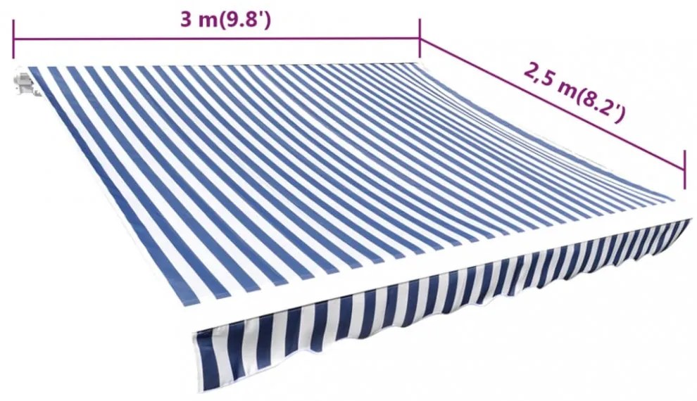 kék és fehér napellenző ponyva 3 x 2,5 m (keret nélkül)
