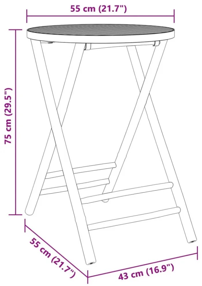 összecsukható bambusz kerti asztal Ø55x75 cm