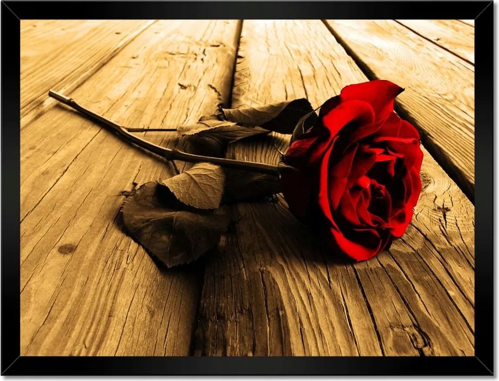 Poszterek keretben 40x30 Rózsa szépia deszkákon