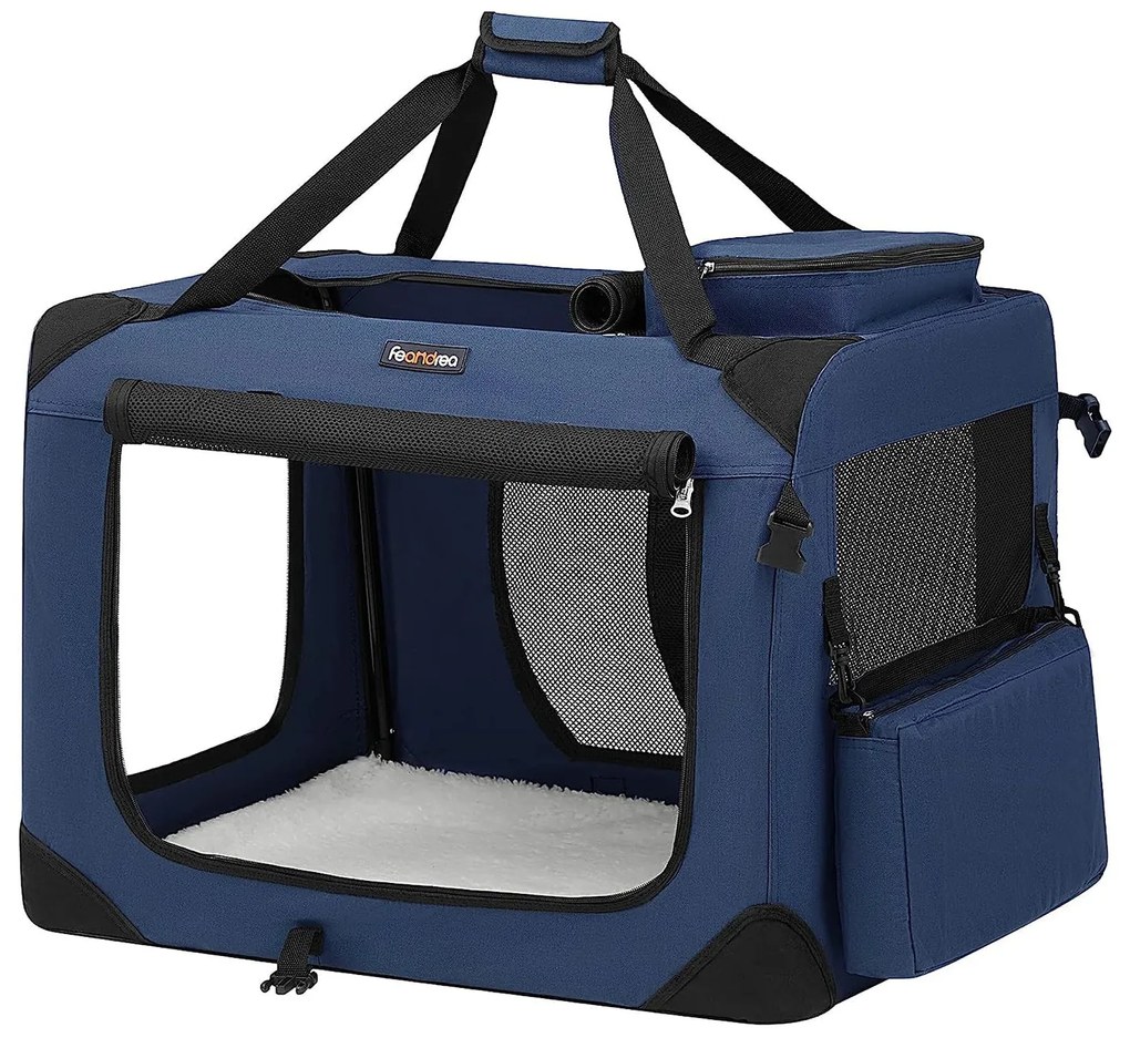Összecsukható kutyahordozó 70 x 52 x 52 cm,l-es szállítótáska, sötétkék | feandrea
