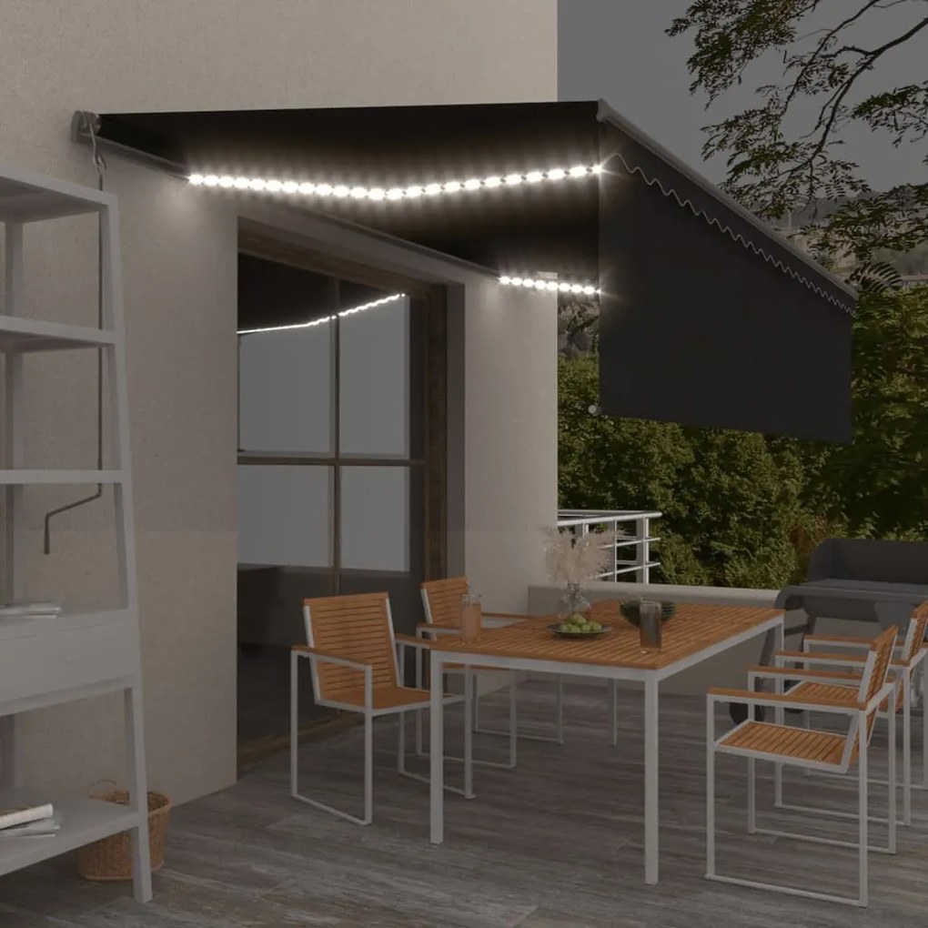 antracitszürke redőnyös, LED-es, szélérzékelős napellenző 5x3 m