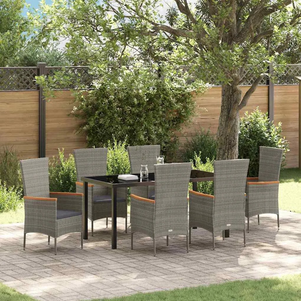 Kert étkező szett párnával 7 pcs Szürke Poli rattan