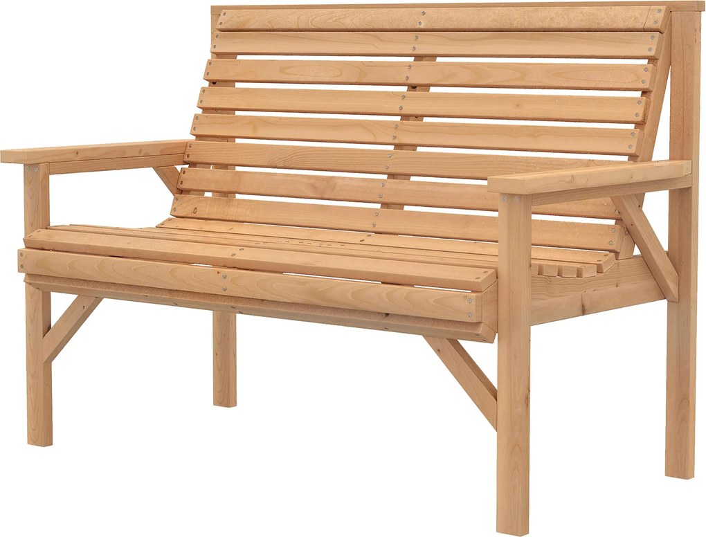 Outsunny 2 személyes fenyő kerti pad – lamellás, karfás és háttámlás, kertre, erkélyre, teraszra | Aosom