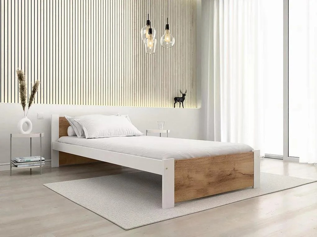 Ágy IKAROS 80 x 200 cm, fehér/dub artisan Ágyrács: Lamellás ágyrács, Matrac: Matrac nélkül