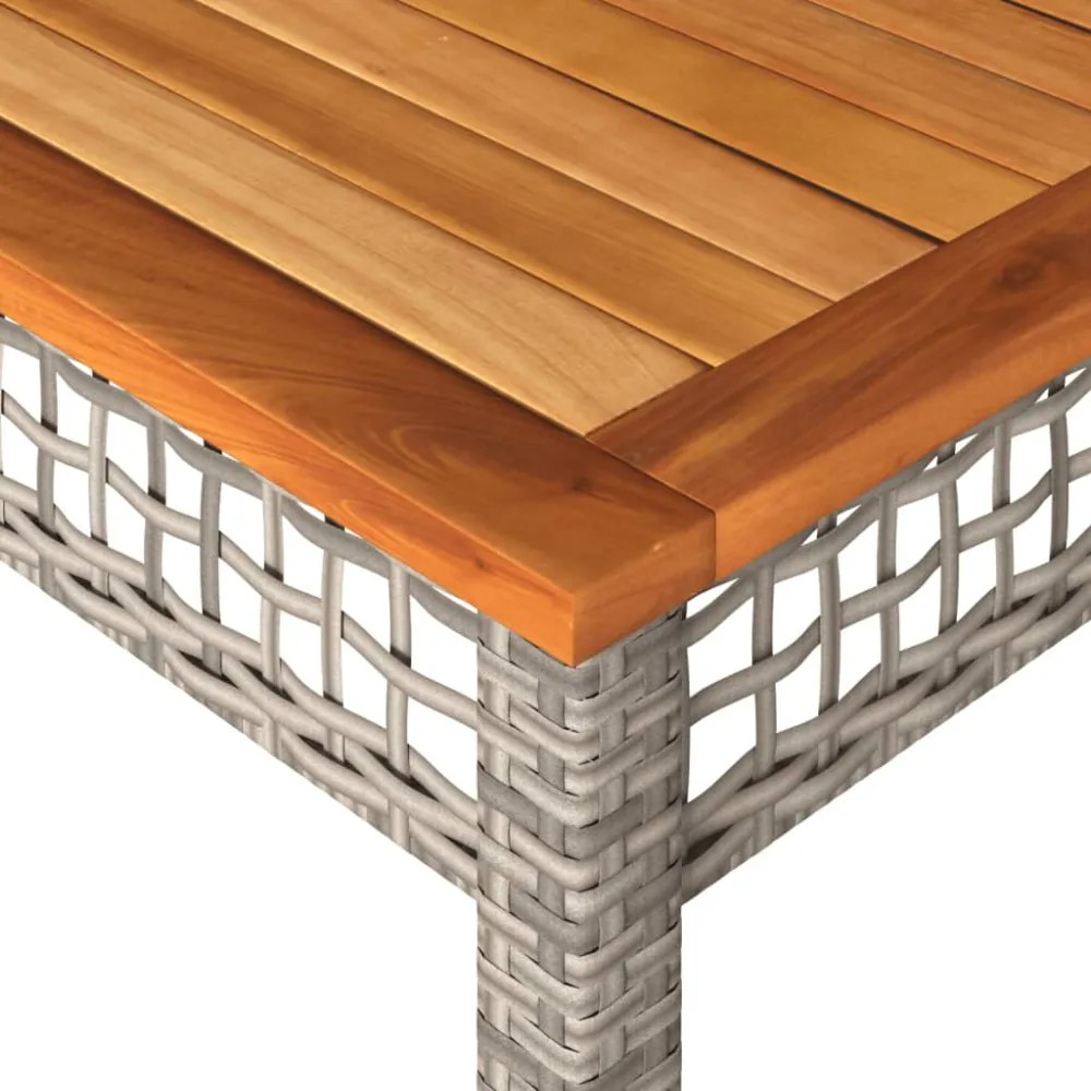 szürke polyrattan és akácfa kerti asztal 140 x 80 x 75 cm