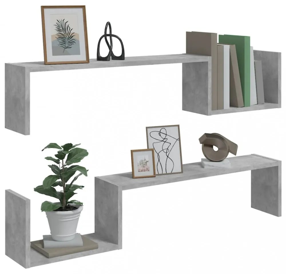2 db betonszürke szerelt fa fali polc 100 x 15 x 20 cm