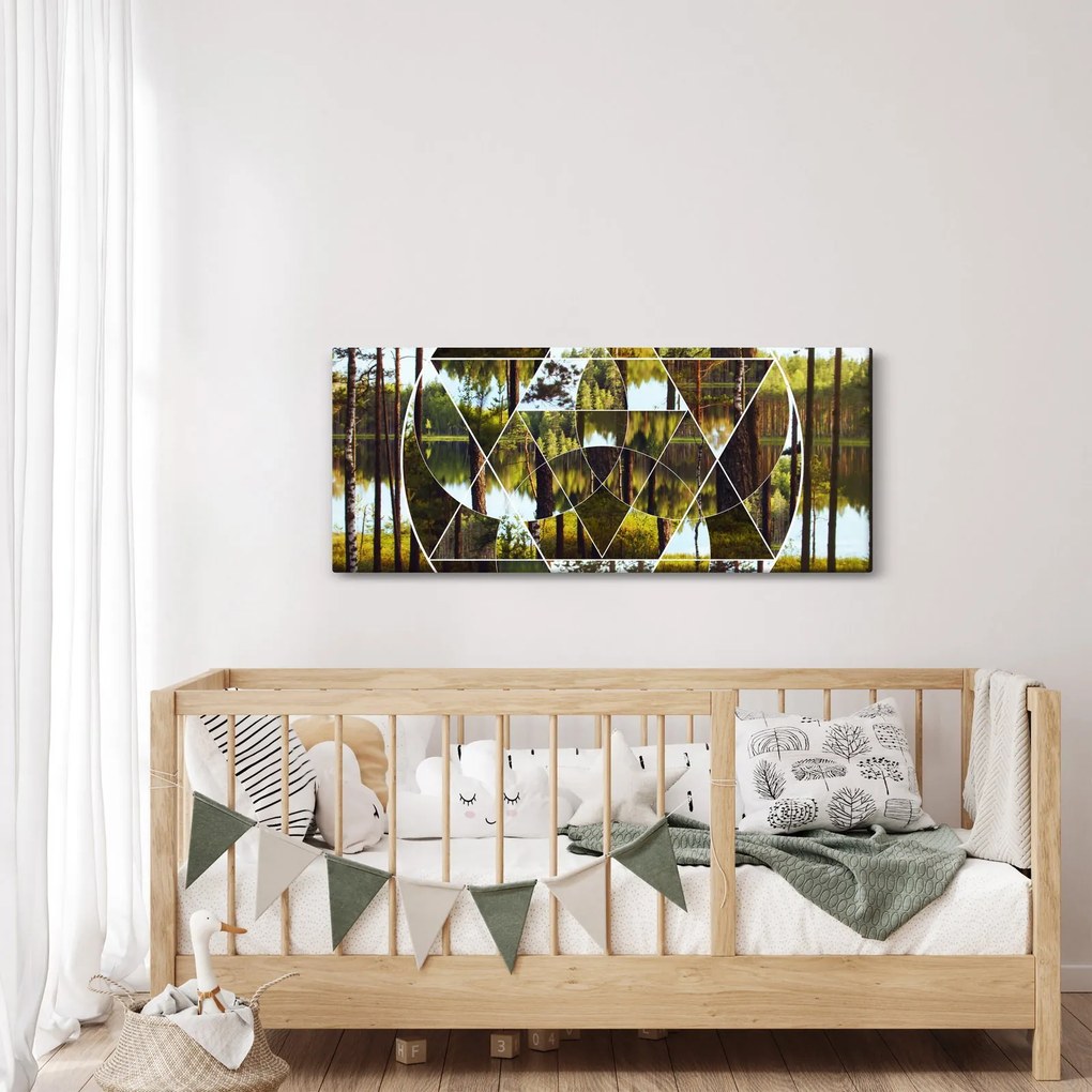Kép - Geometrikus kollázs a skandináv erdők hátterében (120x50 cm)